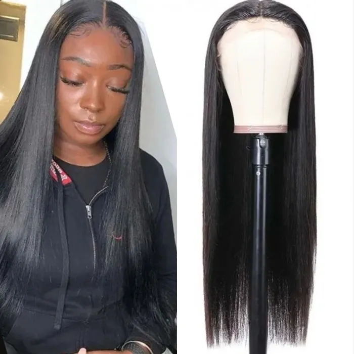 Straight 14A 4X4 Lace Closure Human Hair Wigs Unprocessed Middle Part Lace Part Wig 150% Density