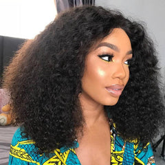 Kinky Curl Closure Lace Wig Bob Wig 100% Human Hair 14''