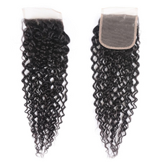 Black Curly Brazilian Hair 4x4 Free Part Lace Closure Pre-Plucked With Virgin Human Hair