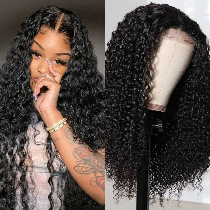 Bouncy Jerry Curly 4x4 Lace Closure Hand Tied Lace Part Wigs 150% Density