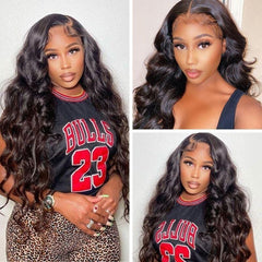 Body Wave Glueless 24" Wigs 13x4 Invisible Transparent Lace Front Human Hair Wigs