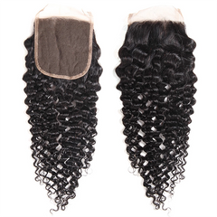 Black Curly Brazilian Hair 4x4 Free Part Lace Closure Pre-Plucked With Virgin Human Hair