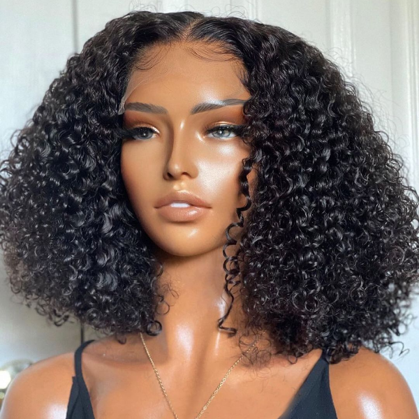 Short Curly Bob 4x4 Lace Closure Wig Thick Human Hair Bob Wigs