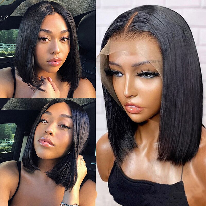 Short Straight Lace Frontal 13x4 Bob Wigs Pre Plucked Glueless Real Human Hair Wig