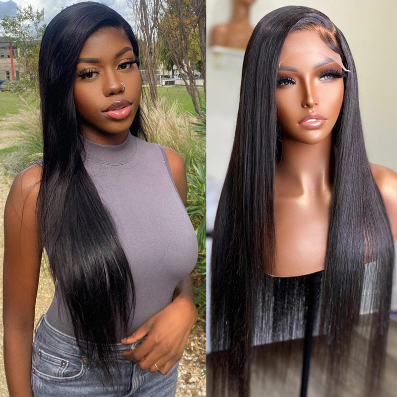 Long Straight Hair 4x4 Transparent Lace Closure Wigs 100% Virgin Human Hair Wigs