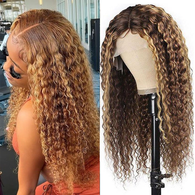 Trendiest Blonde Highlight 13 By 4 T Part Lace Front Wigs Curly Human Hair Wigs