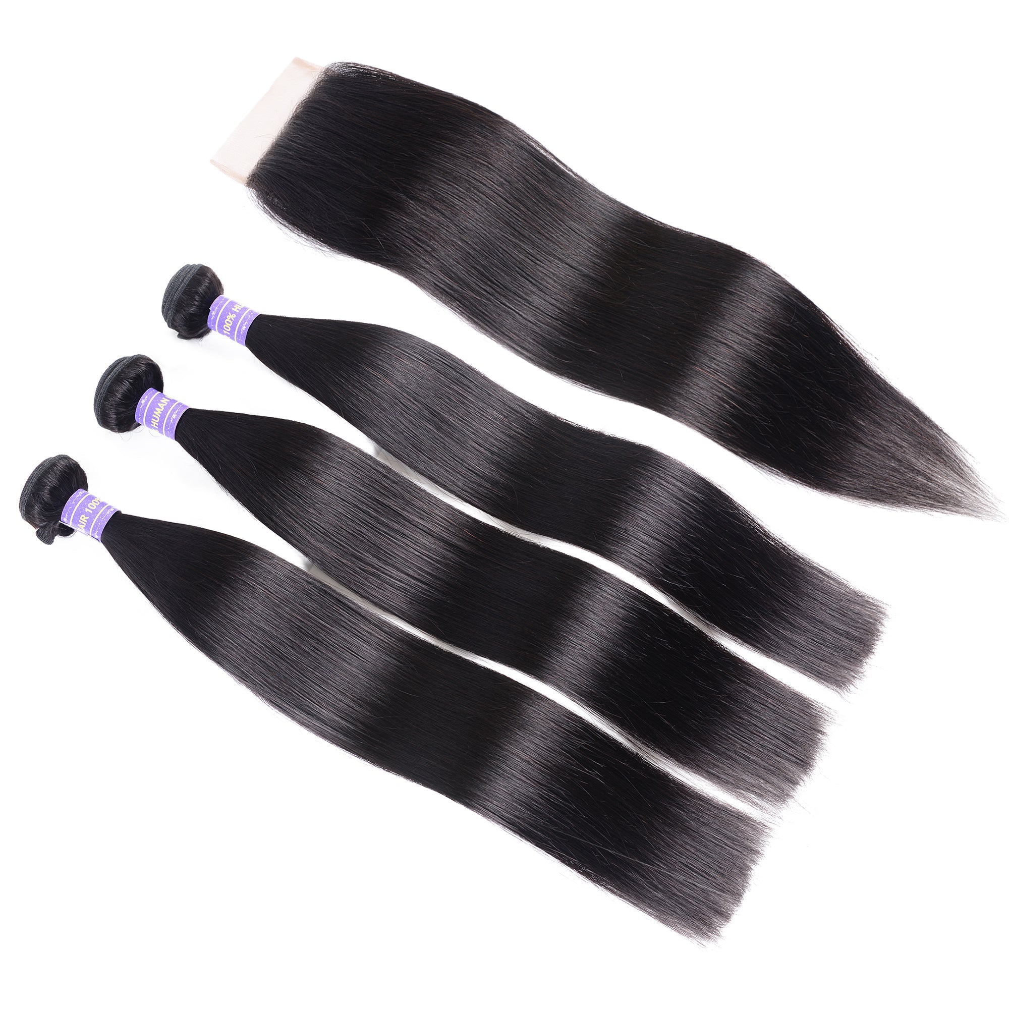 15A Silky Straight Hair 3 Bundles Remy Human Hair with 4x4 Swiss Lace Closure