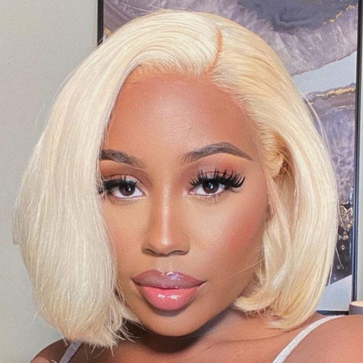 613 Blonde/Pink 13x4 Short Bob Lace Front Wig Straight Hair