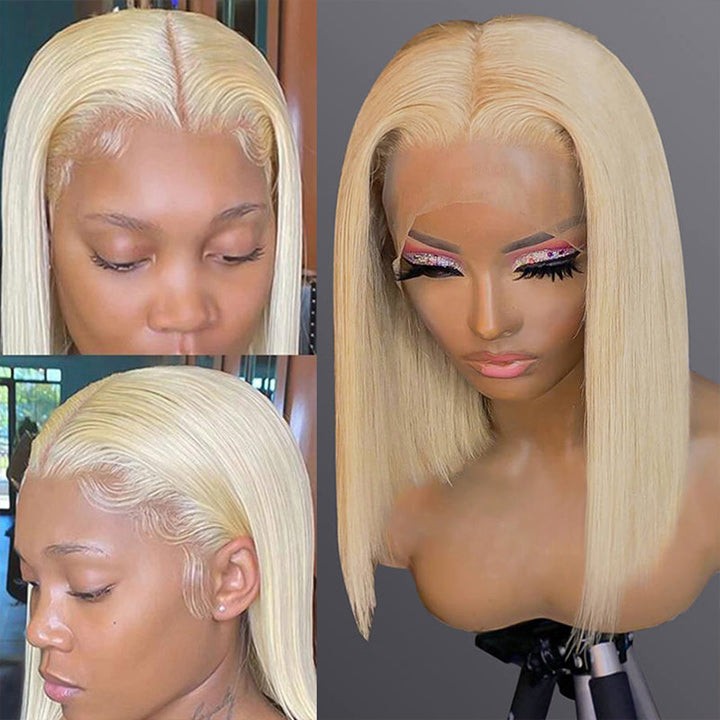 613 Blonde/Pink 13x4 Short Bob Lace Front Wig Straight Hair