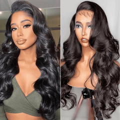 Body Wave Glueless 24" Wigs 13x4 Invisible Transparent Lace Front Human Hair Wigs