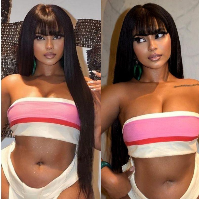 BOGO Staright Fringe Human Hair Wigs With Bangs Real Human Hair