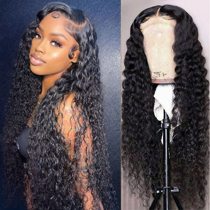 Deep Wave 13x4 Transparent Lace Front Wig Human Hair Curly Glueless