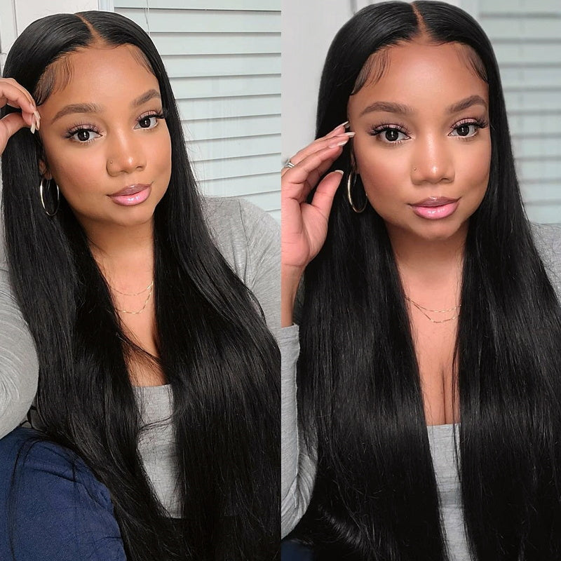 Frontal Silk Straight 13x4 Lace Wigs Human Hair Natural Black Color 150% 180% Density