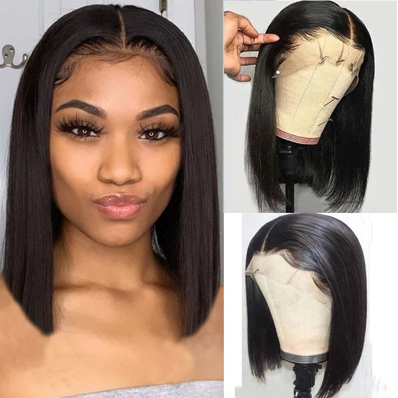 Lace Front 13x4 Bob Wigs Short Straight Human Hair Wigs Middle Part Pre-plucked