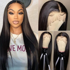 Frontal Silk Straight 13x4 Lace Wigs Human Hair Natural Black Color 150% 180% Density