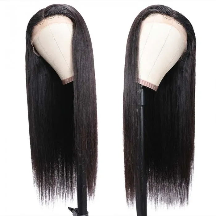 Straight 14A 4X4 Lace Closure Human Hair Wigs Unprocessed Middle Part Lace Part Wig 150% Density