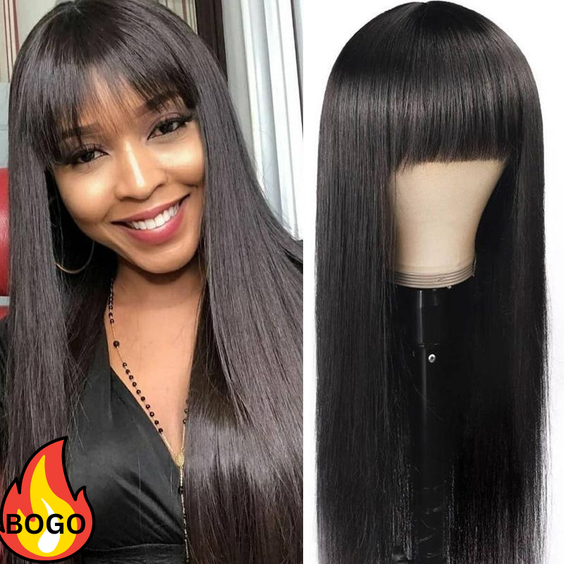 BOGO Staright Fringe Human Hair Wigs With Bangs Real Human Hair