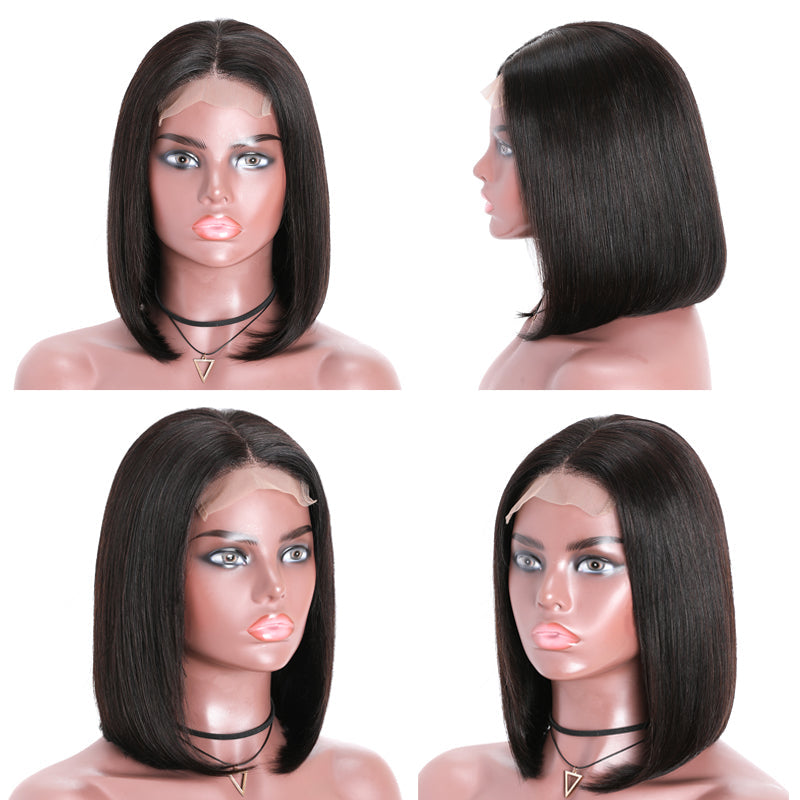 Short Straight Bob Wigs 4x4 Lace Closure Front Wigs Pre-Plucked Virgin Human Hair Wigs 150% Density