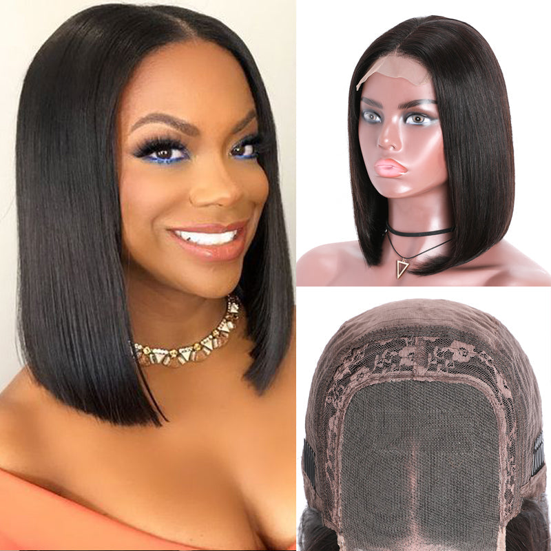 Short Straight Bob Wigs 4x4 Lace Closure Front Wigs Pre-Plucked Virgin Human Hair Wigs 150% Density