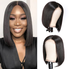 Short Straight Bob Wigs 4x4 Lace Closure Front Wigs Pre-Plucked Virgin Human Hair Wigs 150% Density