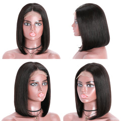 Short Straight Bob Wigs 4x4 Lace Closure Front Wigs Pre-Plucked Virgin Human Hair Wigs 150% Density