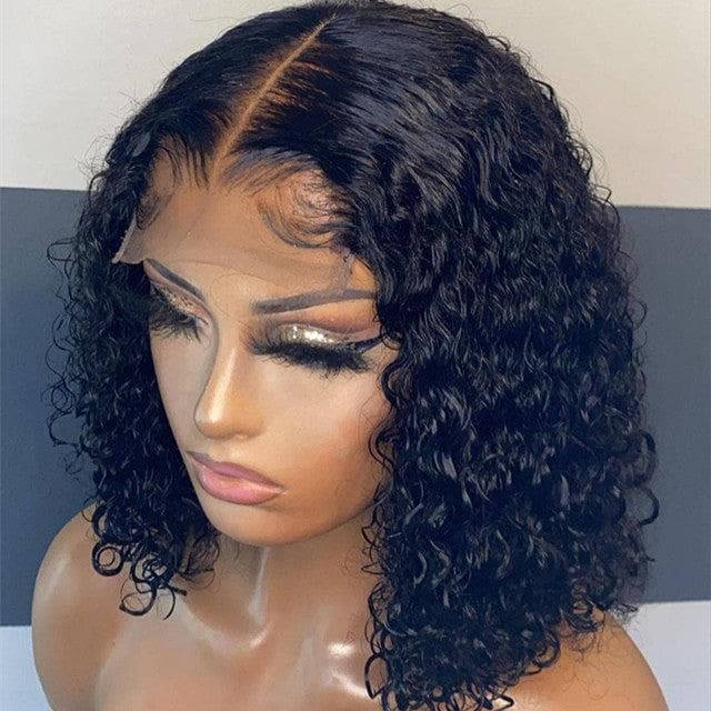 4X4 Glueless Wig Water Wave Curl Bob Wig 100% Human Hair