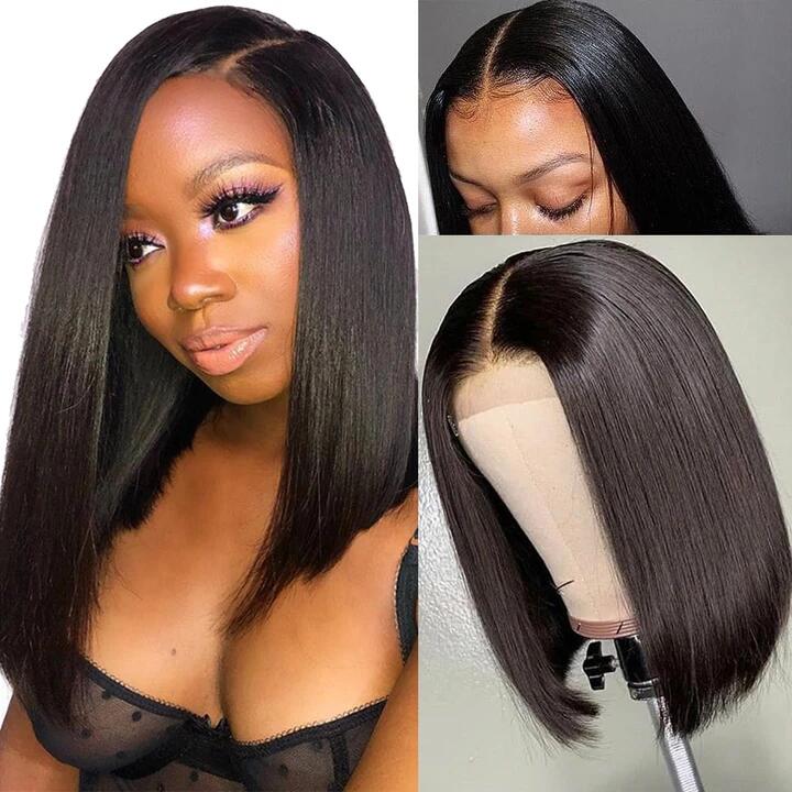 High Quality 4x4 Lace Closure Bob Wigs Short Straight Human Hair 150% Density