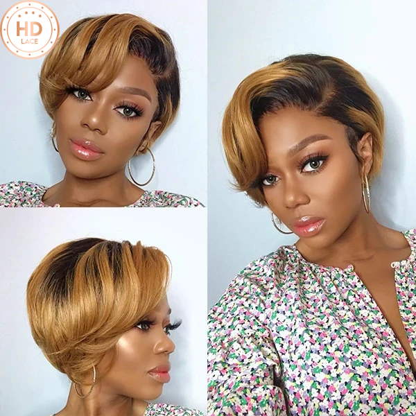 ReadytoGo-Brown Ombre Pixie Cut Wig 100% Human Hair