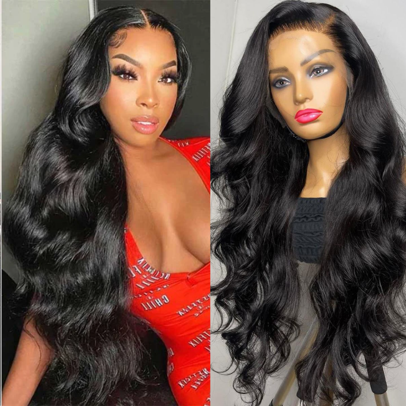 Body Wave Glueless 24" Wigs 13x4 Invisible Transparent Lace Front Human Hair Wigs