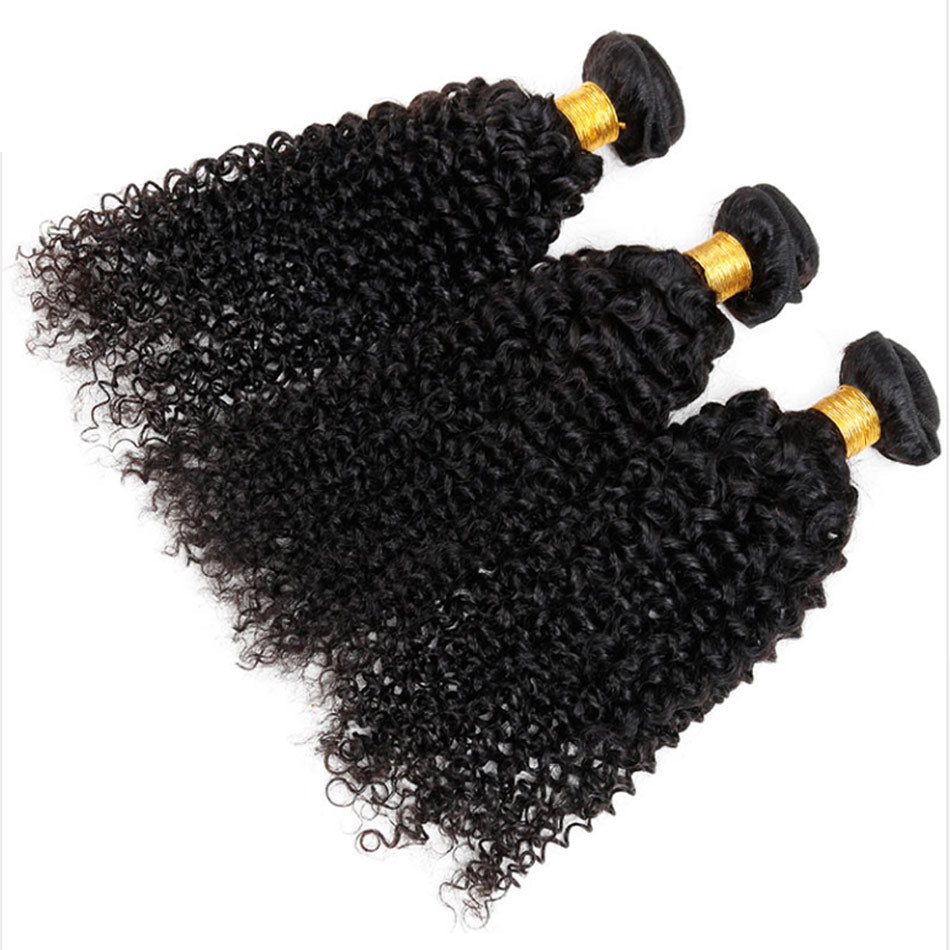 Black Curly Hair 3 Bundles with 4x4 Lace Closure 100% Virgin Human Hair Weave