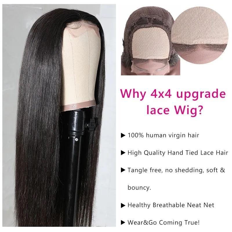 Straight Human Hair 13A 4x4 Lace Part Wig Preplucked Natural Hairline 150% Density