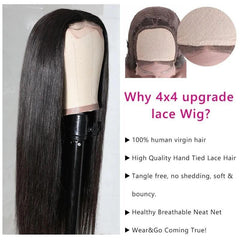 Straight Human Hair 13A 4x4 Lace Part Wig Preplucked Natural Hairline 150% Density