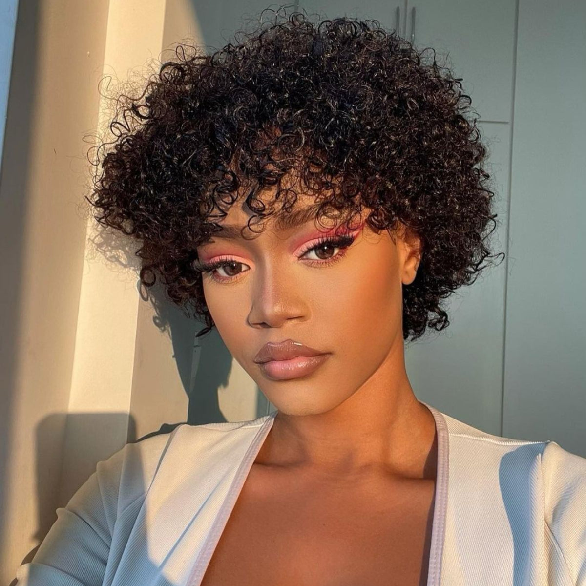 ReadytoGo-Deep Curly Short Bang Wig 100% Human Hair 6''