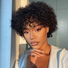 ReadytoGo-Deep Curly Short Bang Wig 100% Human Hair 6''