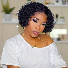 ReadytoGo T Lace Pixie Curly Cut Wig Middle Part Pixie Cut Wig