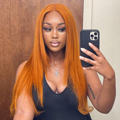 Ginger Straight Hair 13x4 Lace Front Wig Pre Plucked Hairline Human Hair Wigs