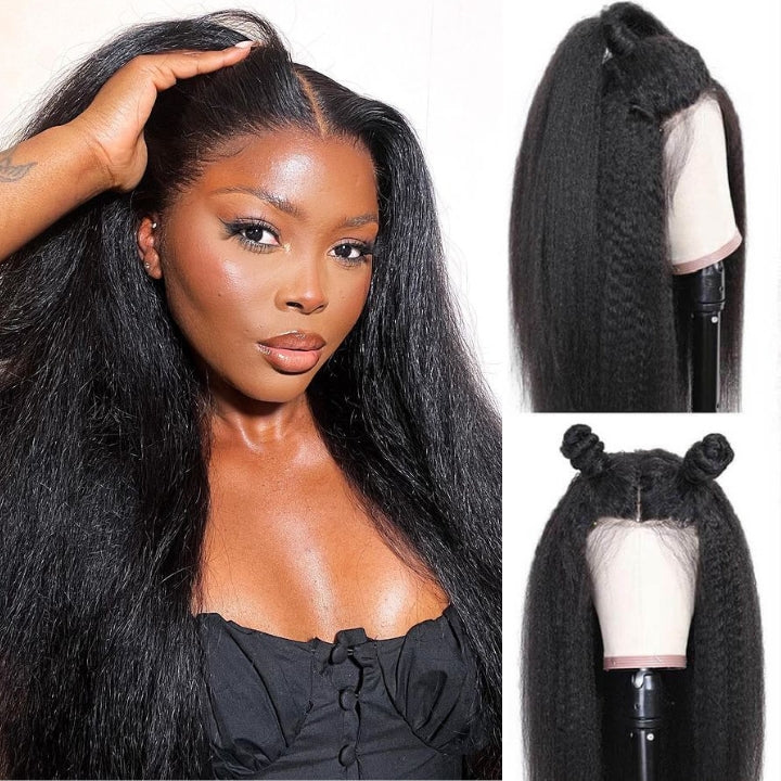 Glueless Kinky Straight 13x4 Lace Frontal Wigs Human Hair Wig