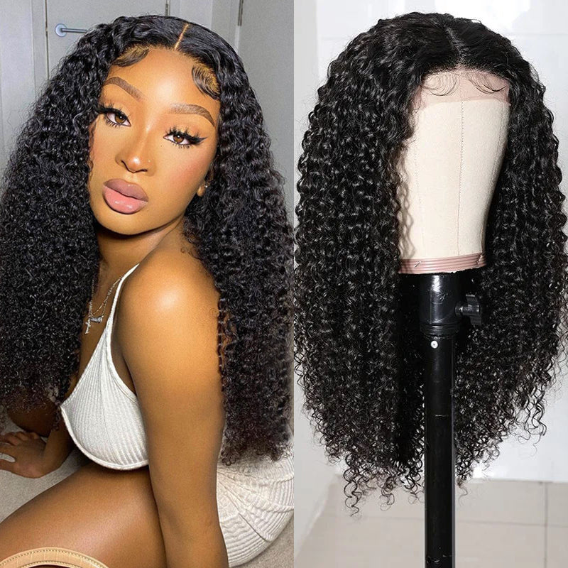 Bouncy Jerry Curly 4x4 Lace Closure Hand Tied Lace Part Wigs 150% Density