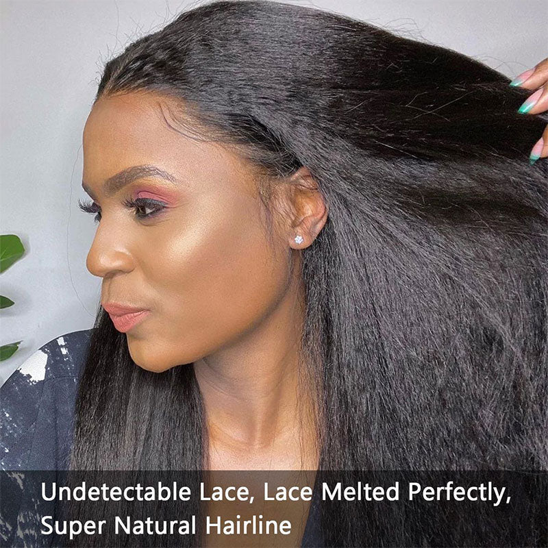 Yaki Straight 13x4 Lace Closure Glueless Wig Kinky Straight Human Hair