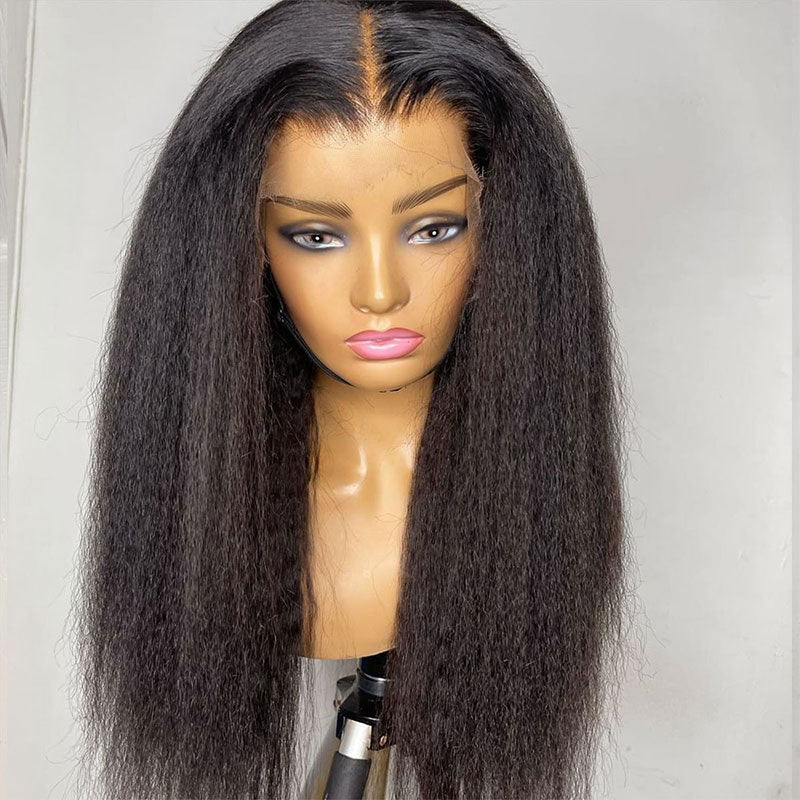 Yaki Straight 13x4 Lace Closure Glueless Wig Kinky Straight Human Hair