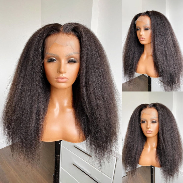 Kinky Straight Wig Crystal Clear Lace Human Hair Wigs With Pre Plucked Natural Hairline