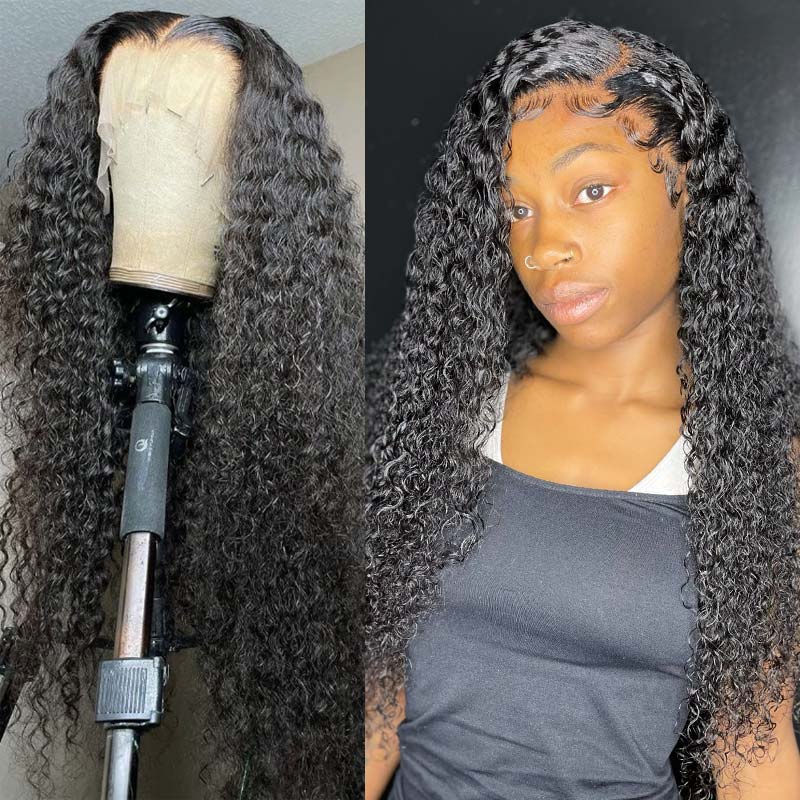 Front Wigs Jerry Curly 13x4 Transparent Lace Front Glueless Lace Wigs 180% Density