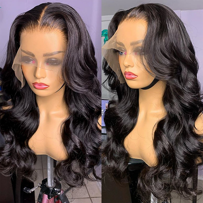 Body Wave Glueless 24" Wigs 13x4 Invisible Transparent Lace Front Human Hair Wigs