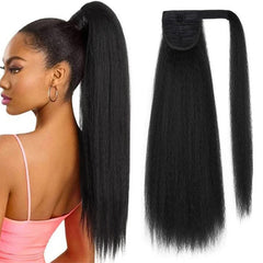 Kinky Straight Black Ponytail Hairstyles Clip in Hair Extensions Wrap