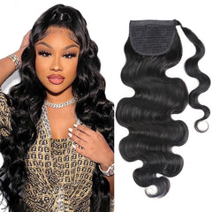 Kinky Straight Black Ponytail Hairstyles Clip in Hair Extensions Wrap