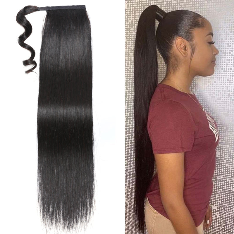 Straight Ponytail with Weave Hair Extensions Wrap Around Clip in Braided Ponytail Hairstyles