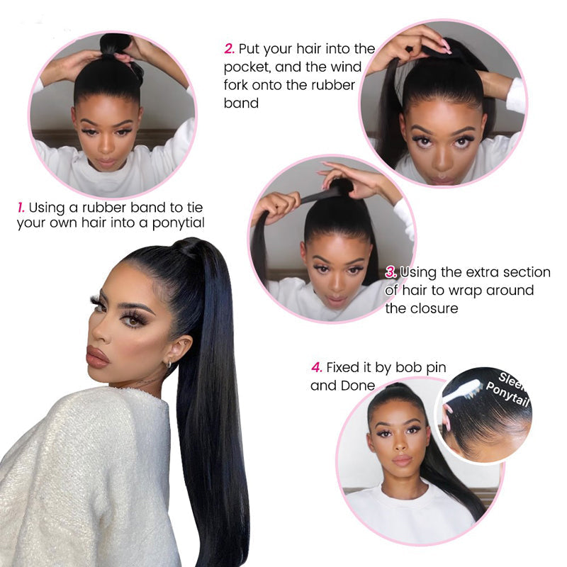 Kinky Straight Black Ponytail Hairstyles Clip in Hair Extensions Wrap