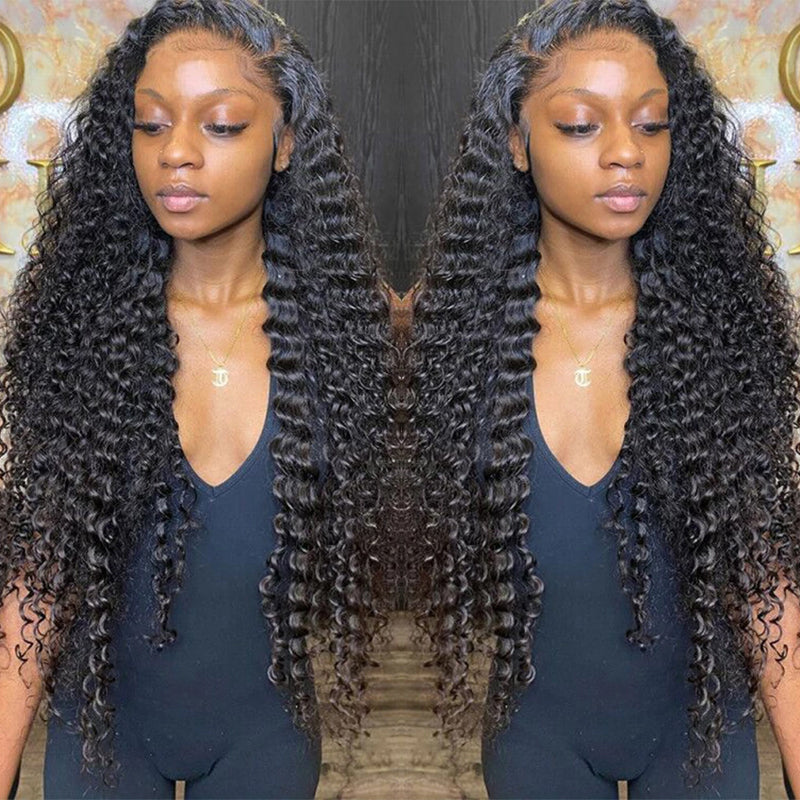 Deep Wave 13x4 Transparent Lace Front Wig Human Hair Curly Glueless