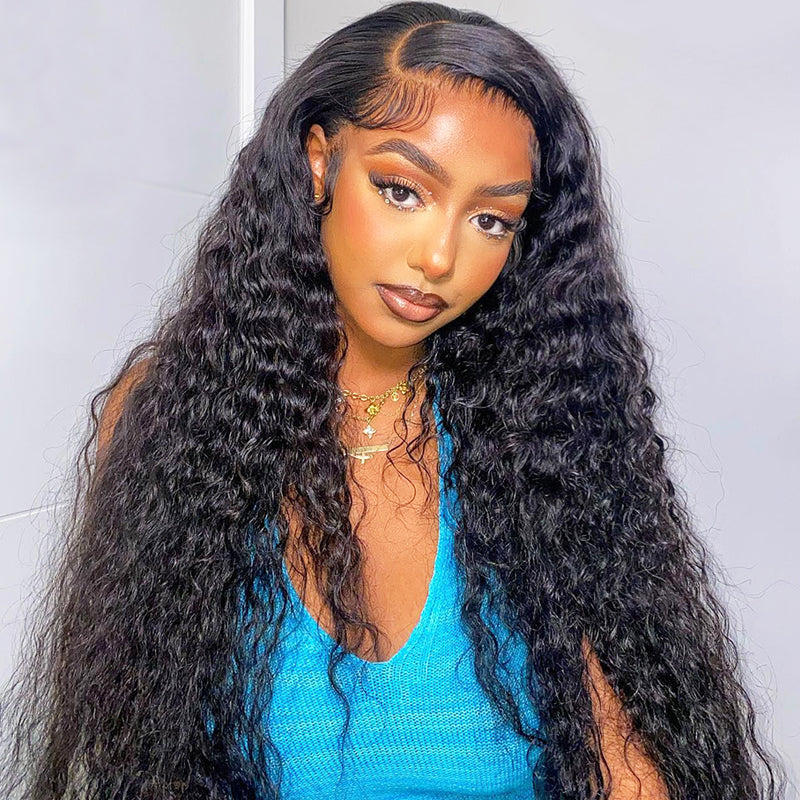 Deep Wave 13x4 Transparent Lace Front Wig Human Hair Curly Glueless