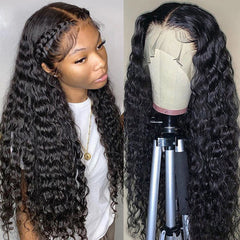 Deep Wave 13x4 Transparent Lace Front Wig Human Hair Curly Glueless